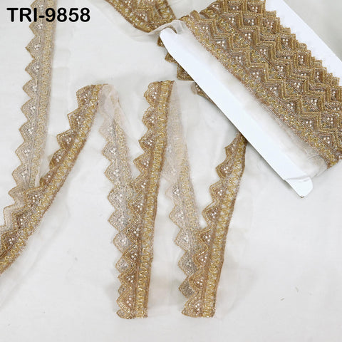 Dyeable Organza Lace Border - Gold Trim by 3 Yard Indian Laces – Gold Zari Handmade Trim for Bridal Sarees, Dupattas Indian Trim for Lehenga