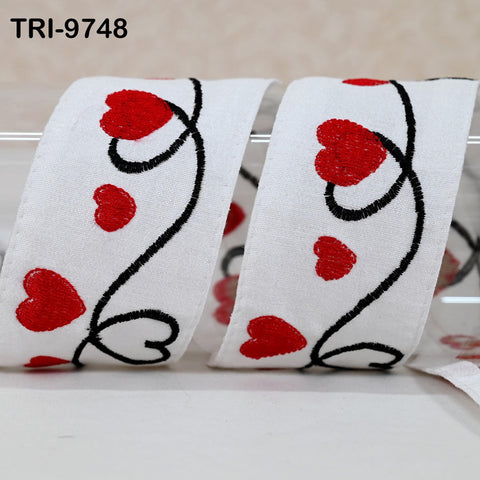 9 Yard White Embroidery Ribbon Trim Hearts Indian Sari Border DIY Crafting Sewing Bag Straps for Kids Junk Journals Pet Accessories 5 cm