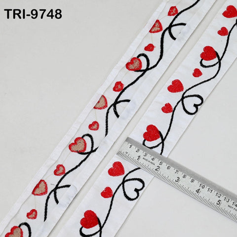 3 Yard White Embroidery Ribbon 5 cm Trim Hearts Indian Sari Border DIY Crafting Sewing Bag Straps for Kids Junk Journals Pet Accessories