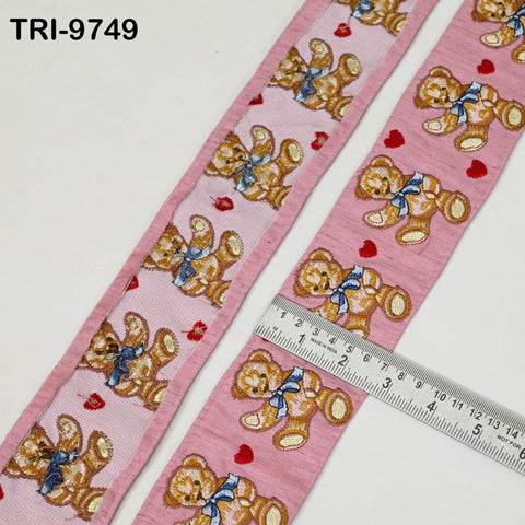 3 Yard Teddy Bear Embroidery Ribbon Indian Sari Border Embroidered DIY Crafting Sewing Junk Journals Kids Costumes Home Decor Trimming 6cm
