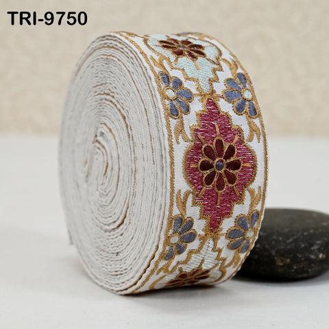 9 Yard Indian Embroidery Ribbon Embellishment Fabric 5cm Trim Embroidered Dog Collars Crafting Costumes Junk Journals Beach Bag Shoes making