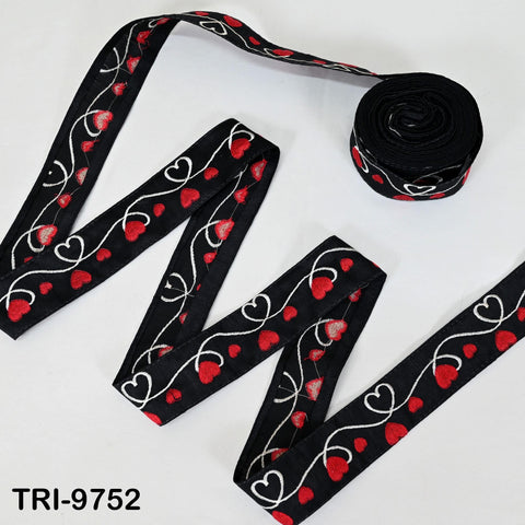 3 Yard Black Embroidery Ribbon 5 cm Trim Hearts Indian Sari Border DIY Crafting Sewing Bag Straps for Kids Junk Journals Pet Accessories
