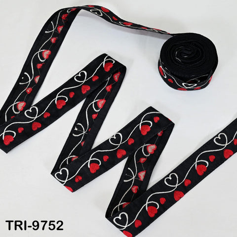 9 Yard Black Embroidery Ribbon Trim Hearts Indian Sari Border DIY Crafting Sewing Bag Straps for Kids Junk Journals Pet Accessories 5 cm