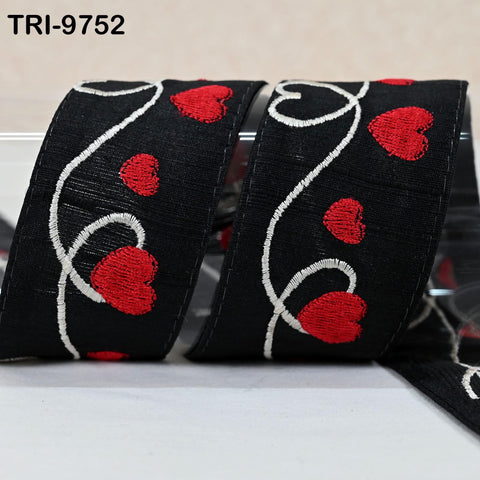 3 Yard Black Embroidery Ribbon 5 cm Trim Hearts Indian Sari Border DIY Crafting Sewing Bag Straps for Kids Junk Journals Pet Accessories
