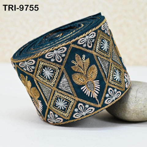 9 Yard Embroidery Ribbons Trim Embellishment Embroidered Saree Border Theatrical Costumes DIY Crafting Sew Holidays Wreaths Decor Teal 9cm
