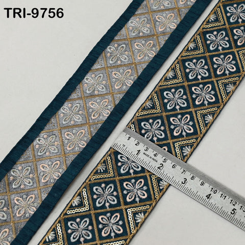9 Yard Teal Green Embroidery Ribbons Indian Sari Border Embroidered Crafting Sewing Lampshade Home Decor Junk Journals Costumes Trimming 6cm