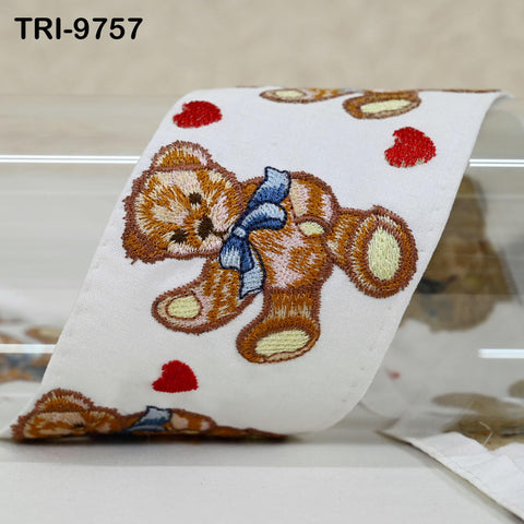 9 Yard Teddy Bear Embroidery Ribbon 6cm Indian Sari Border Embroidered DIY Crafting Sewing Junk Journals Kids Costumes Home Decor Trimming