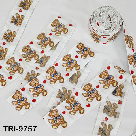 3 Yard Teddy Bear Embroidery Ribbon Indian Sari Border Embroidered DIY Crafting Sewing Junk Journals Kids Costumes Home Decor Trimming 6cm