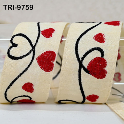 1 Meter Ivory Embroidery Ribbon Trim Hearts Indian Sari Border DIY Crafting Sewing Bag Straps for Kids Junk Journals Pet Accessories 5 cm