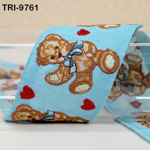 3 Yard Teddy Bear Embroidery Ribbon Indian Sari Border Embroidered DIY Crafting Sewing Junk Journals Kids Costumes Home Decor Trimming 6cm