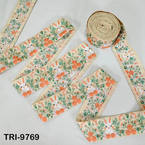 3 Yard Rabbit Embroidery Ribbon Indian Embroidered Fabric Trim Laces Sari Border Sewing Kids Accessory Junk Journals DIY Crafting Beige 8cm