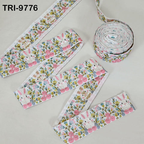 9 Yard Rabbit Embroidery Ribbon 8cm Indian Embroidered Fabric Trim Laces Sari Border Sewing Kids Accessory Junk Journals DIY Crafting White