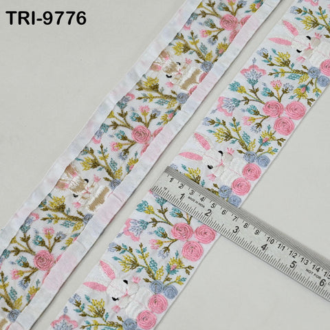 9 Yard Rabbit Embroidery Ribbon 8cm Indian Embroidered Fabric Trim Laces Sari Border Sewing Kids Accessory Junk Journals DIY Crafting White