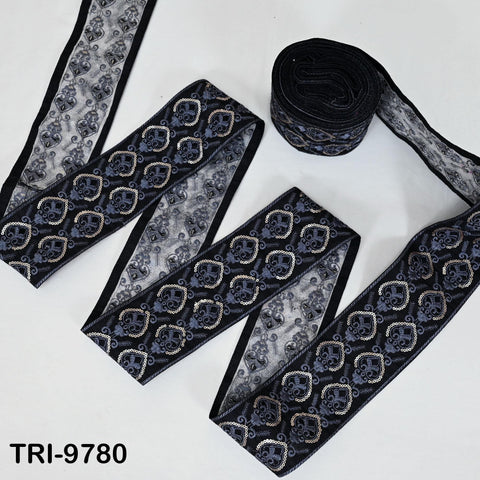 9 Yard Embroidery Ribbons Trim Embellishment Embroidered Saree Border Theatrical Costumes DIY Crafting Sew Holidays Wreaths Decor Black 9cm