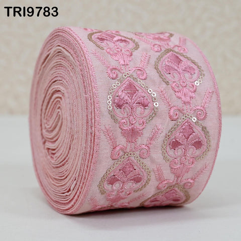 9 Yard Embroidery Ribbons Trim Embellishment Embroidered Saree Border Theatrical Costumes DIY Crafting Sew Holidays Wreaths Decor Pink 9cm