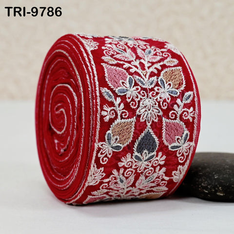 9 Yard Embroidery Ribbons Trim Embellishment Embroidered Saree Border Theatrical Costumes DIY Crafting Sew Holidays Wreaths Decor Red 8cm
