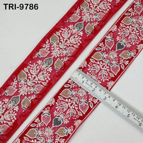 9 Yard Embroidery Ribbons Trim Embellishment Embroidered Saree Border Theatrical Costumes DIY Crafting Sew Holidays Wreaths Decor Red 8cm