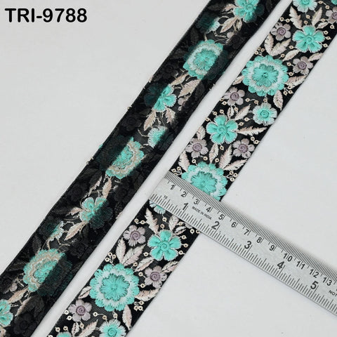 9 Yard Floral Embroidery Ribbon Indian Embroidered Trim Saree Border DIY Crafting Costume Christmas Decoration Embellishment Trimmings 4cm.