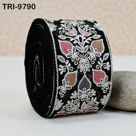 9 Yard Embroidery Ribbons Trim Embellishment Embroidered Saree Border Theatrical Costumes DIY Crafting Sew Holidays Wreaths Decor Black 8cm