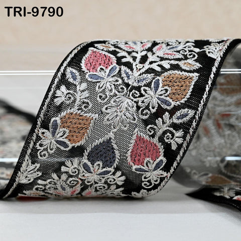 9 Yard Embroidery Ribbons Trim Embellishment Embroidered Saree Border Theatrical Costumes DIY Crafting Sew Holidays Wreaths Decor Black 8cm