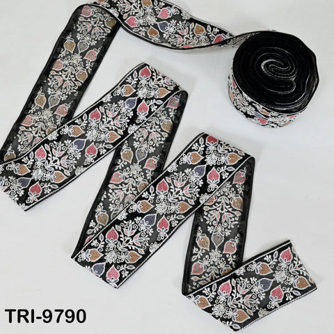 9 Yard Embroidery Ribbons Trim Embellishment Embroidered Saree Border Theatrical Costumes DIY Crafting Sew Holidays Wreaths Decor Black 8cm