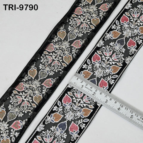 9 Yard Embroidery Ribbons Trim Embellishment Embroidered Saree Border Theatrical Costumes DIY Crafting Sew Holidays Wreaths Decor Black 8cm