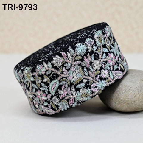 9 Yard Black Embroidery Ribbons 6cm Indian Sari Border Embroidered Crafting Sewing Tablecloth Lampshade making Home Decor Costumes Trimmings