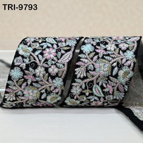 9 Yard Black Embroidery Ribbons 6cm Indian Sari Border Embroidered Crafting Sewing Tablecloth Lampshade making Home Decor Costumes Trimmings