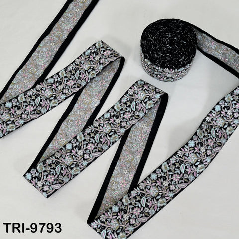 9 Yard Black Embroidery Ribbons 6cm Indian Sari Border Embroidered Crafting Sewing Tablecloth Lampshade making Home Decor Costumes Trimmings