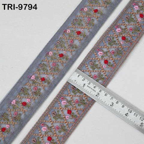 9 Yard Indian Embroidery Ribbons Fabric Trim Embellishments DIY Crafting Sewing Saree Indian Sari Border Embroidered Decorative Tapes 5cm