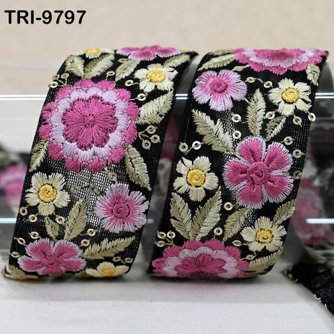 9 Yard Indian Embroidery Ribbon Trims Sari Border Crafting Sewing Beach Bags Regency Reticules, Victorian Handbags, Junk Journals 4cm.