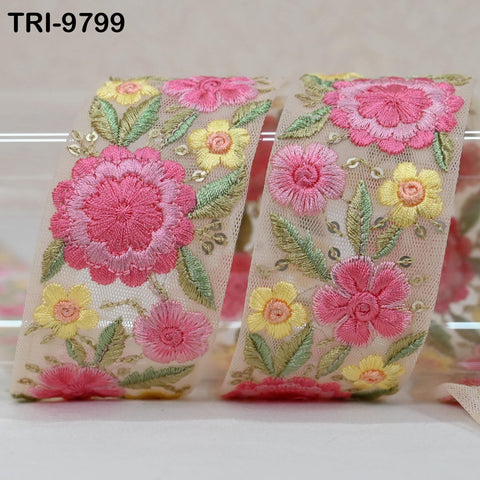 9 Yard Indian Embroidery Ribbon Trims Sari Border Crafting Sewing Beach Bags Regency Reticules, Victorian Handbags, Junk Journals Pink 4cm