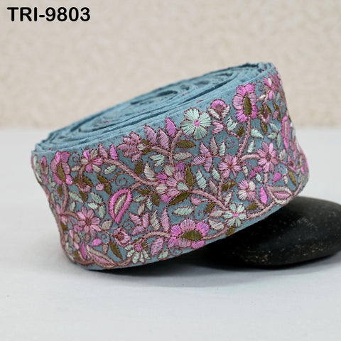 9 Yard Grey Embroidery Ribbons 6cm Indian Sari Border Embroidered Crafting Sewing Tablecloth Lampshade making Home Decor Costumes Trimmings