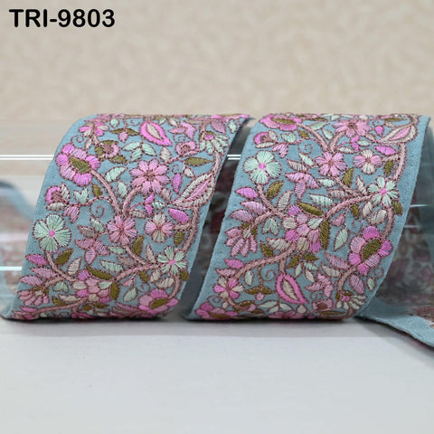 9 Yard Grey Embroidery Ribbons 6cm Indian Sari Border Embroidered Crafting Sewing Tablecloth Lampshade making Home Decor Costumes Trimmings