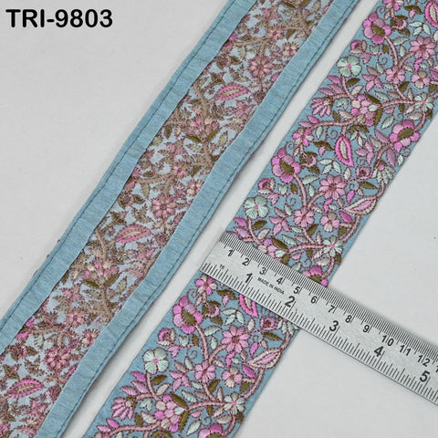 9 Yard Grey Embroidery Ribbons 6cm Indian Sari Border Embroidered Crafting Sewing Tablecloth Lampshade making Home Decor Costumes Trimmings