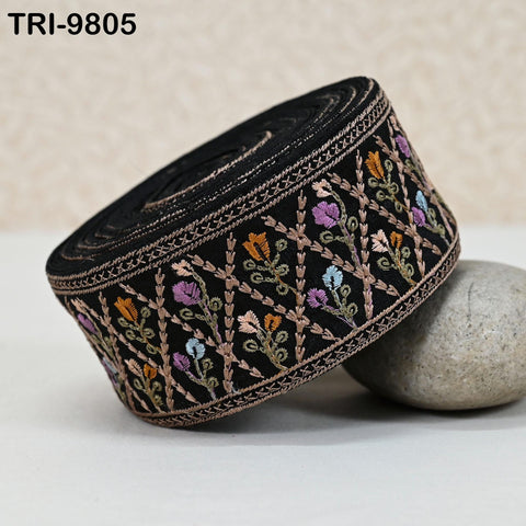 9 Yard Indian Embroidery Ribbons Fabric Trim Embellishments DIY Crafting Black Saree Indian Sari Border Embroidered Decorative Tapes 5cm
