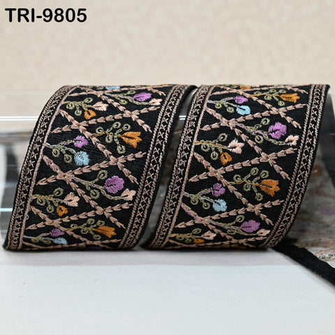 9 Yard Indian Embroidery Ribbons Fabric Trim Embellishments DIY Crafting Black Saree Indian Sari Border Embroidered Decorative Tapes 5cm