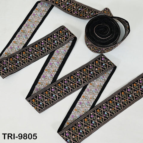 9 Yard Indian Embroidery Ribbons Fabric Trim Embellishments DIY Crafting Black Saree Indian Sari Border Embroidered Decorative Tapes 5cm
