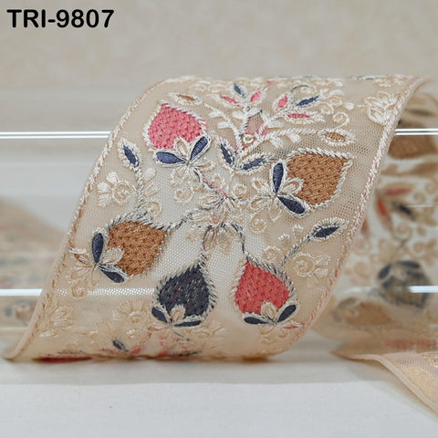 9 Yard Embroidery Ribbons Trim Embellishment Embroidered Saree Border Theatrical Costumes Crafting Sew Holidays Wreaths Decor Champagne 8cm