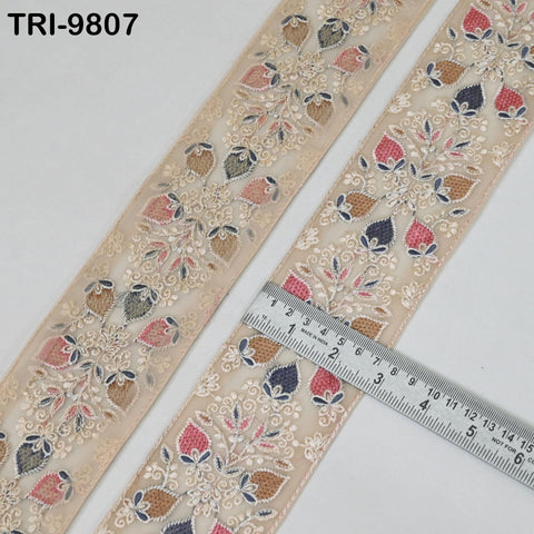 9 Yard Embroidery Ribbons Trim Embellishment Embroidered Saree Border Theatrical Costumes Crafting Sew Holidays Wreaths Decor Champagne 8cm