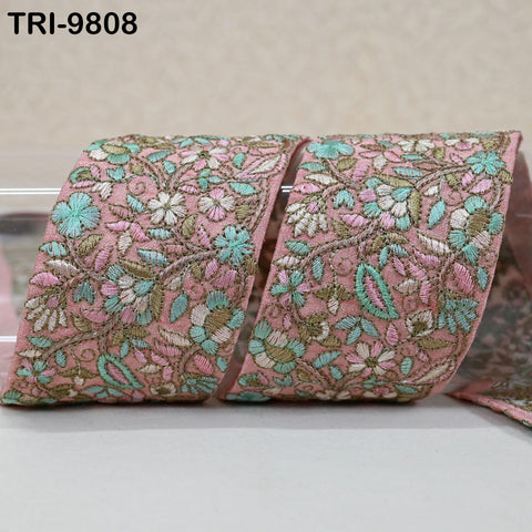 9 Yard Pink Embroidery Ribbons 6cm Indian Sari Border Embroidered Crafting Sewing Tablecloth Lampshade making Home Decor Costumes Trimmings