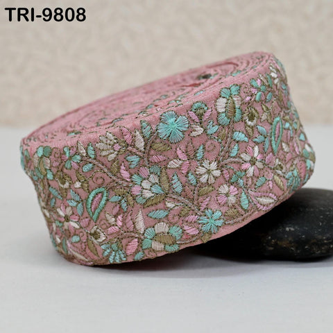 9 Yard Pink Embroidery Ribbons 6cm Indian Sari Border Embroidered Crafting Sewing Tablecloth Lampshade making Home Decor Costumes Trimmings