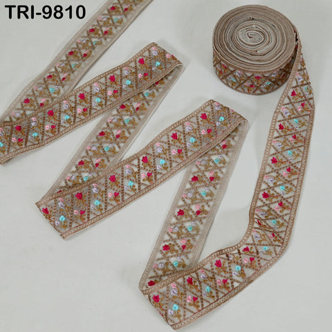 9 Yard Indian Embroidery Ribbons Fabric Trim Embellishments DIY Crafting Brown Saree Indian Sari Border Embroidered Decorative Tapes 5cm