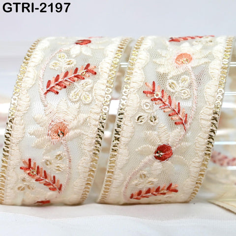 9 Yard Indian Trim Embroidery Ribbon 4cm Embellishment Embroidered Fabric Trim Cushions DIY Crafting Sari Border Wedding Saree Sewing