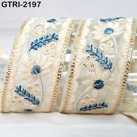 9 Yard Indian Trim Embroidery Ribbon 4cm Embellishment Embroidered Fabric Trim Cushions DIY Crafting Sari Border Wedding Saree Sewing