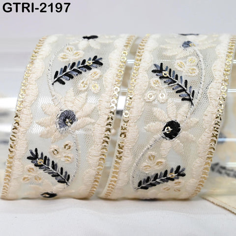 9 Yard Indian Trim Embroidery Ribbon 4cm Embellishment Embroidered Fabric Trim Cushions DIY Crafting Sari Border Wedding Saree Sewing