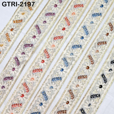 9 Yard Indian Trim Embroidery Ribbon 4cm Embellishment Embroidered Fabric Trim Cushions DIY Crafting Sari Border Wedding Saree Sewing