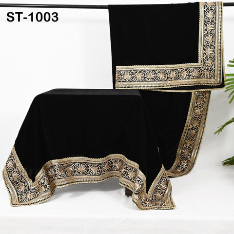 Black Velvet Dupatta Gold Zari Embroidery on edges, Tradition dupatta Chunni Bridal Veil Lehenga Embroidered Festival Punjabi Women Gift Mom
