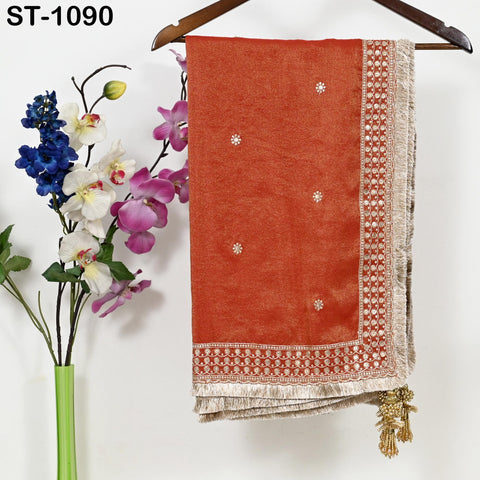 Red Zari Tissue Dupatta for Women, Bridal Wedding lehenga Heavy Chunni Veil Sequin Scarf, Indian Ethnic Dress Costume Bridesmaid's Gift