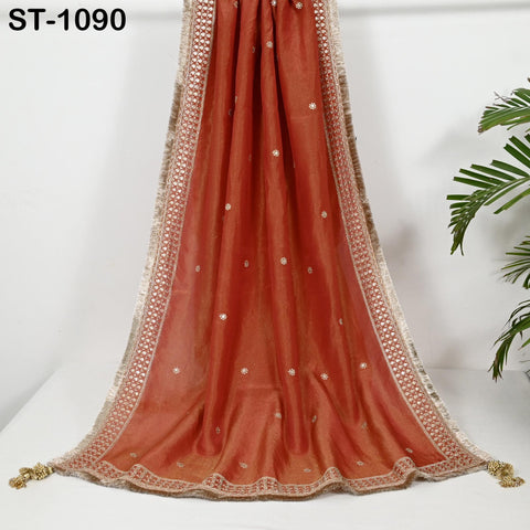 Red Zari Tissue Dupatta for Women, Bridal Wedding lehenga Heavy Chunni Veil Sequin Scarf, Indian Ethnic Dress Costume Bridesmaid's Gift